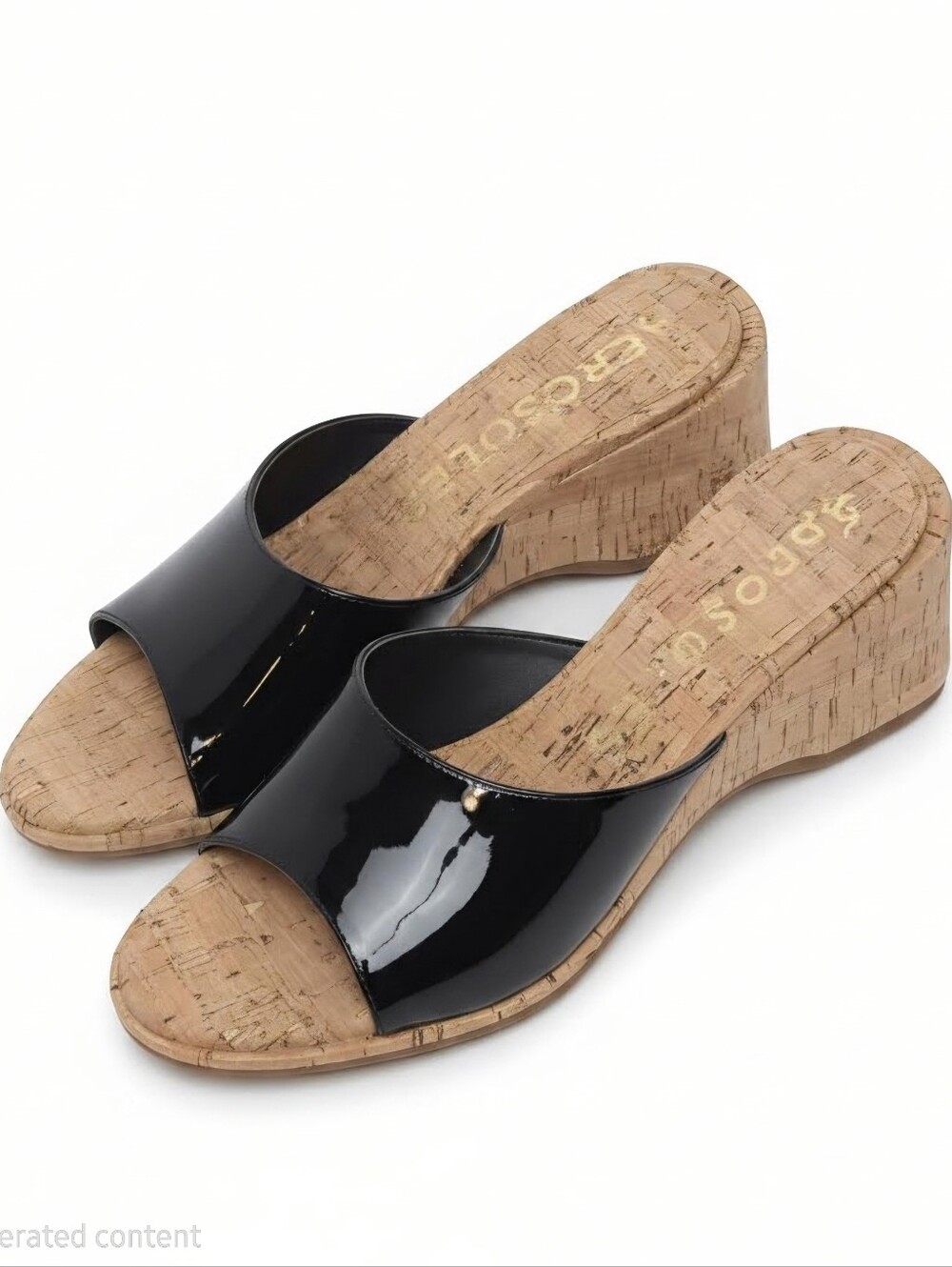AEROSOLES Black Patent Cork Slide Wedges